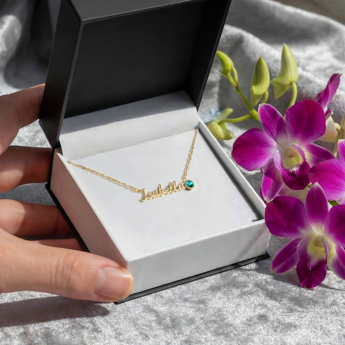 Custom Name Necklace with Birthstone
