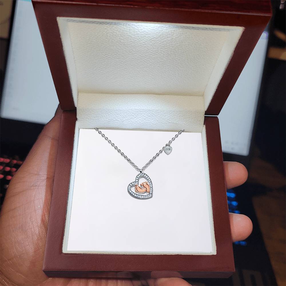 Baby Feet Heart Necklace